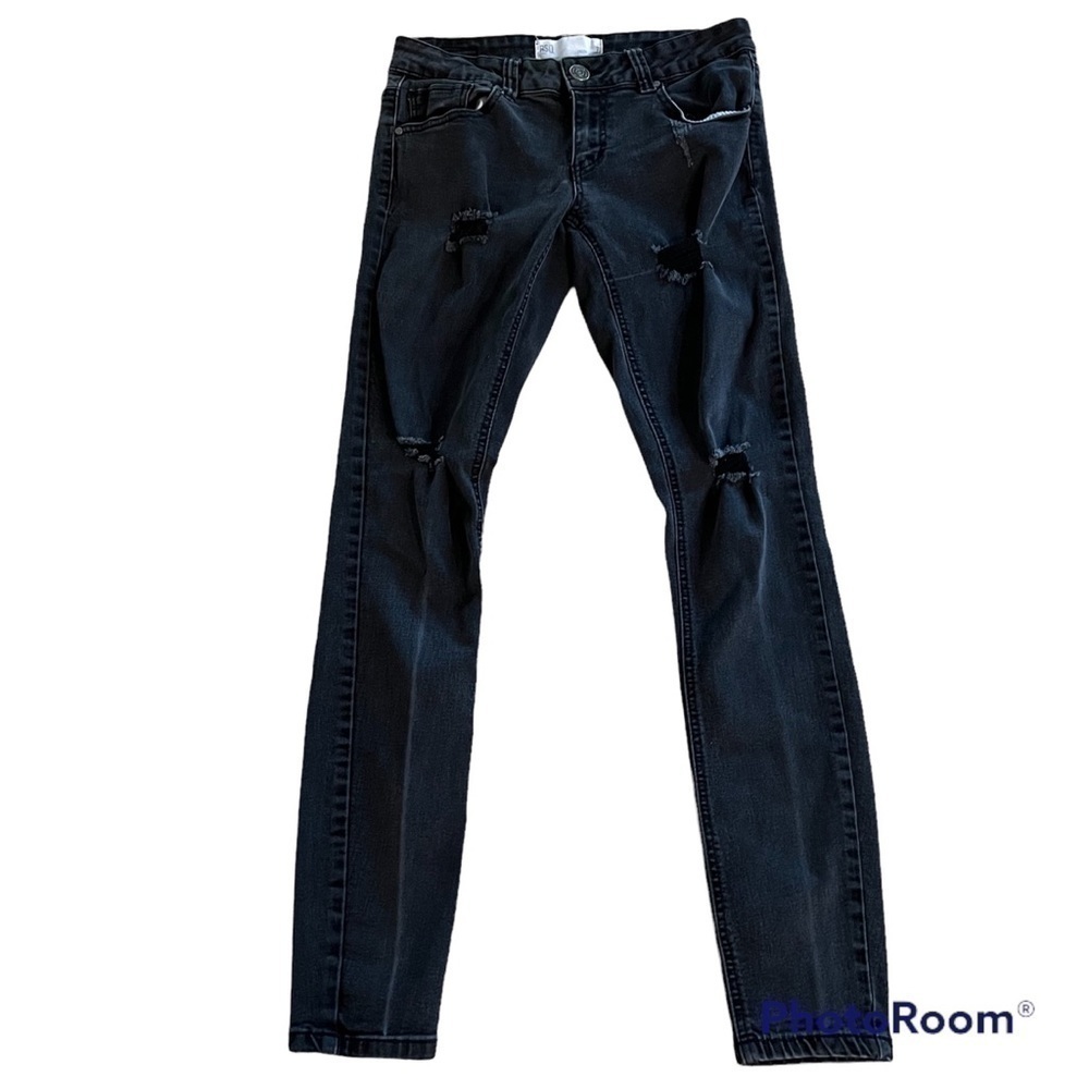 𝅺RSQ Ibiza skinny black distressed jeans, size 7, super stretchy.